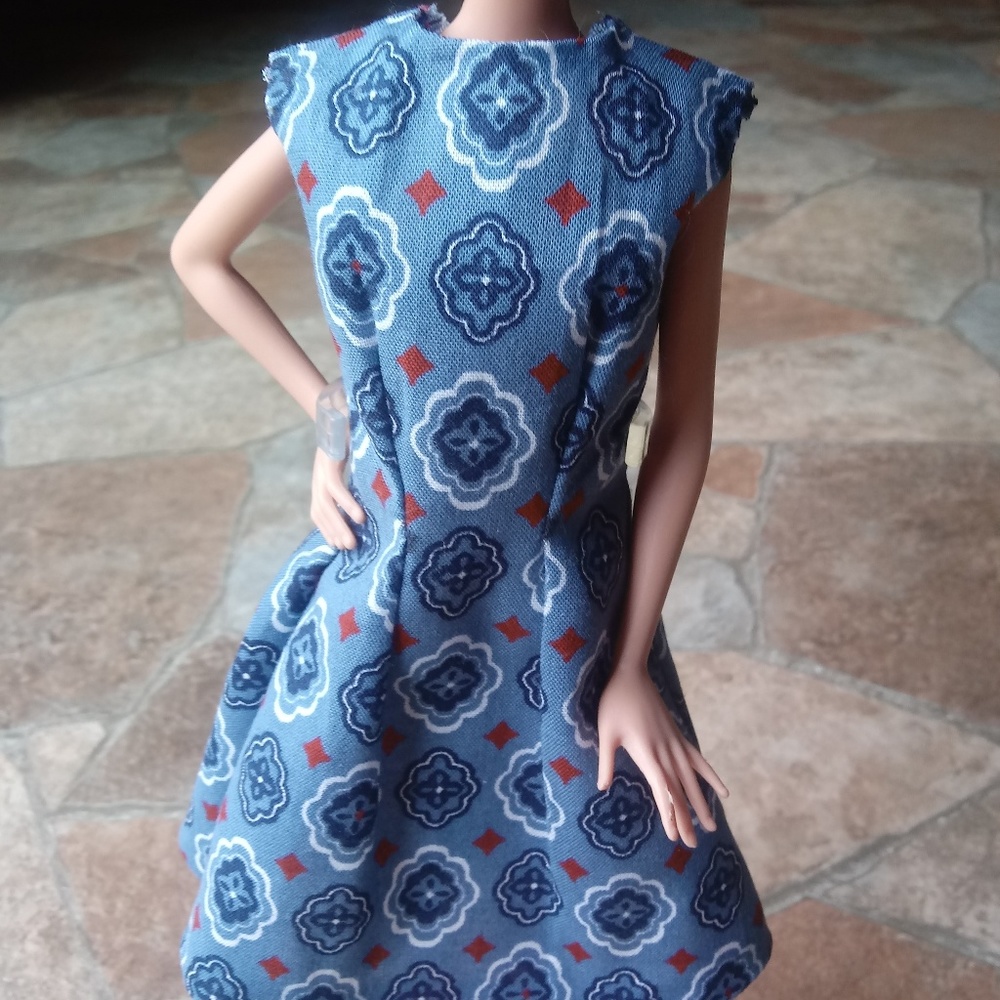 Barbie Navy Blue Brick Red Diamond Vintage Pattern